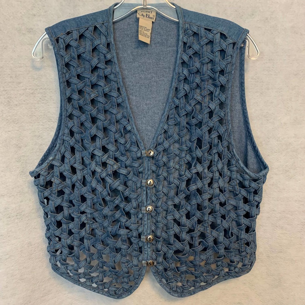 City Blues Vintage Woven Button Down Vest Women's Size L